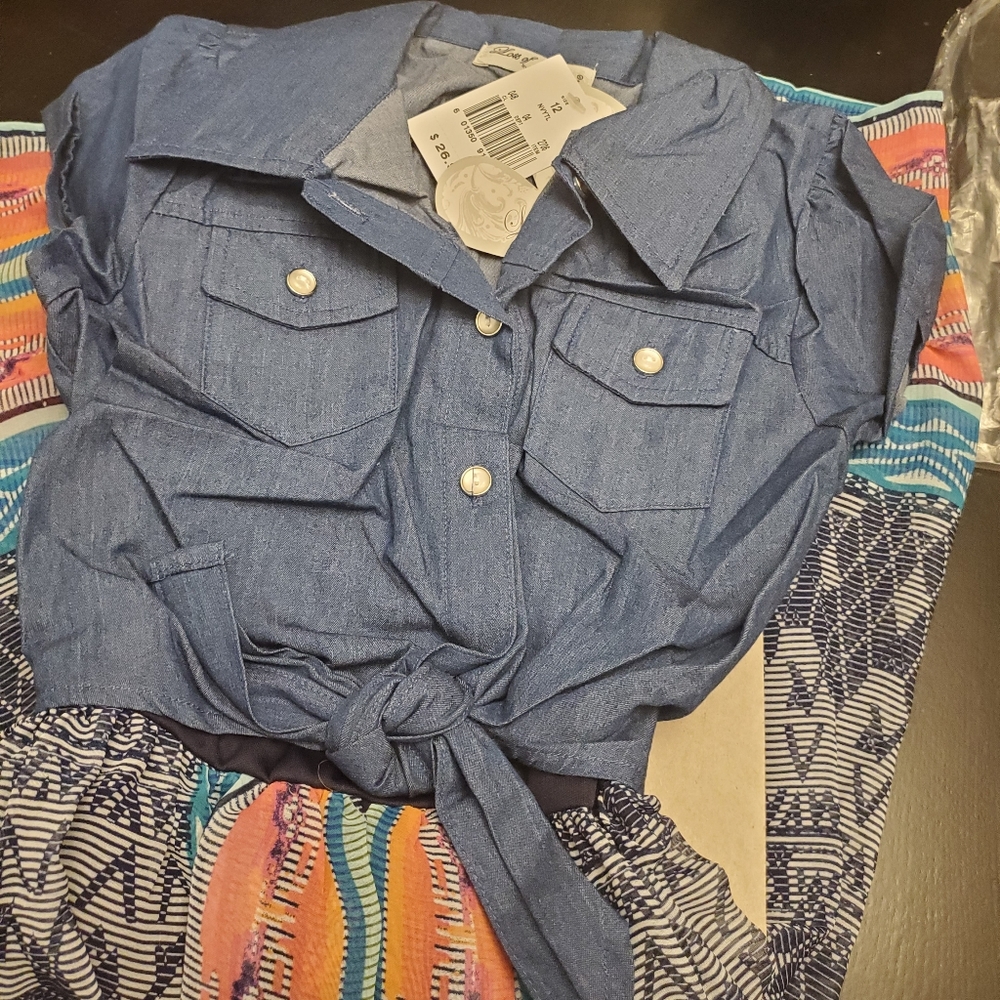 Lots of Love Girls Denim Tie top NWT